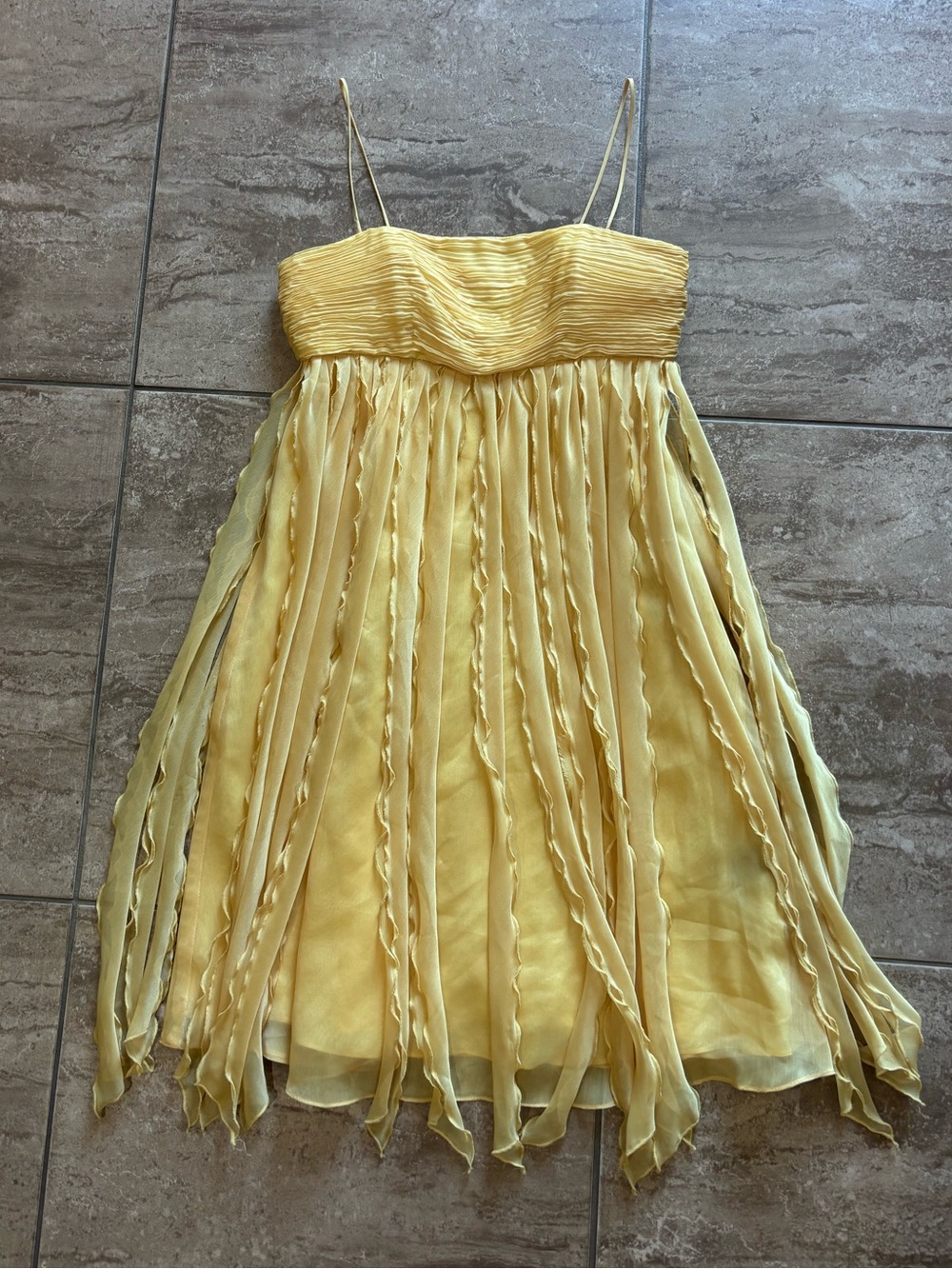 JS Collections yellow fairy ruffle whimsy butter yellow asymmetrical mini dress